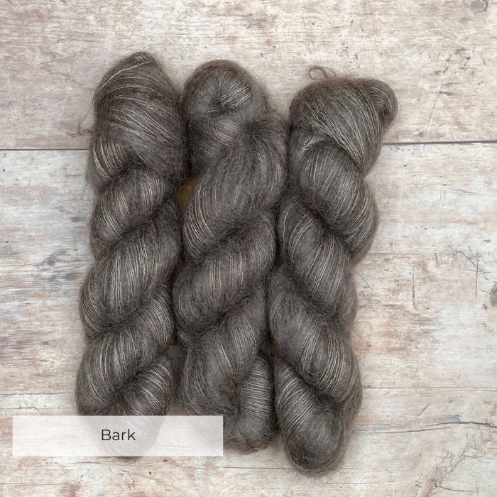 Three skeins of mink coloured mohair and silk lace