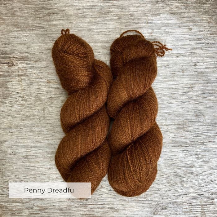 Two plump skeins of rich rust coloured wool