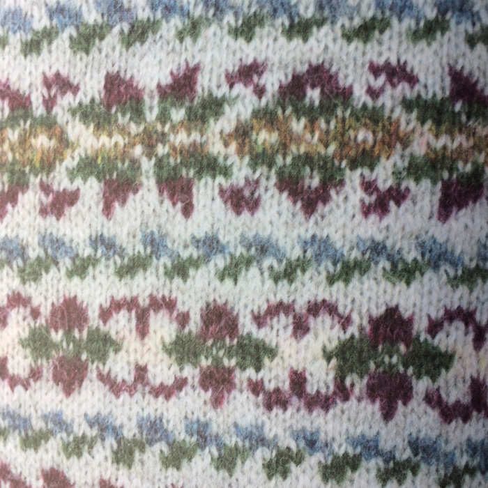A close up of the front of a Fairisle sweater