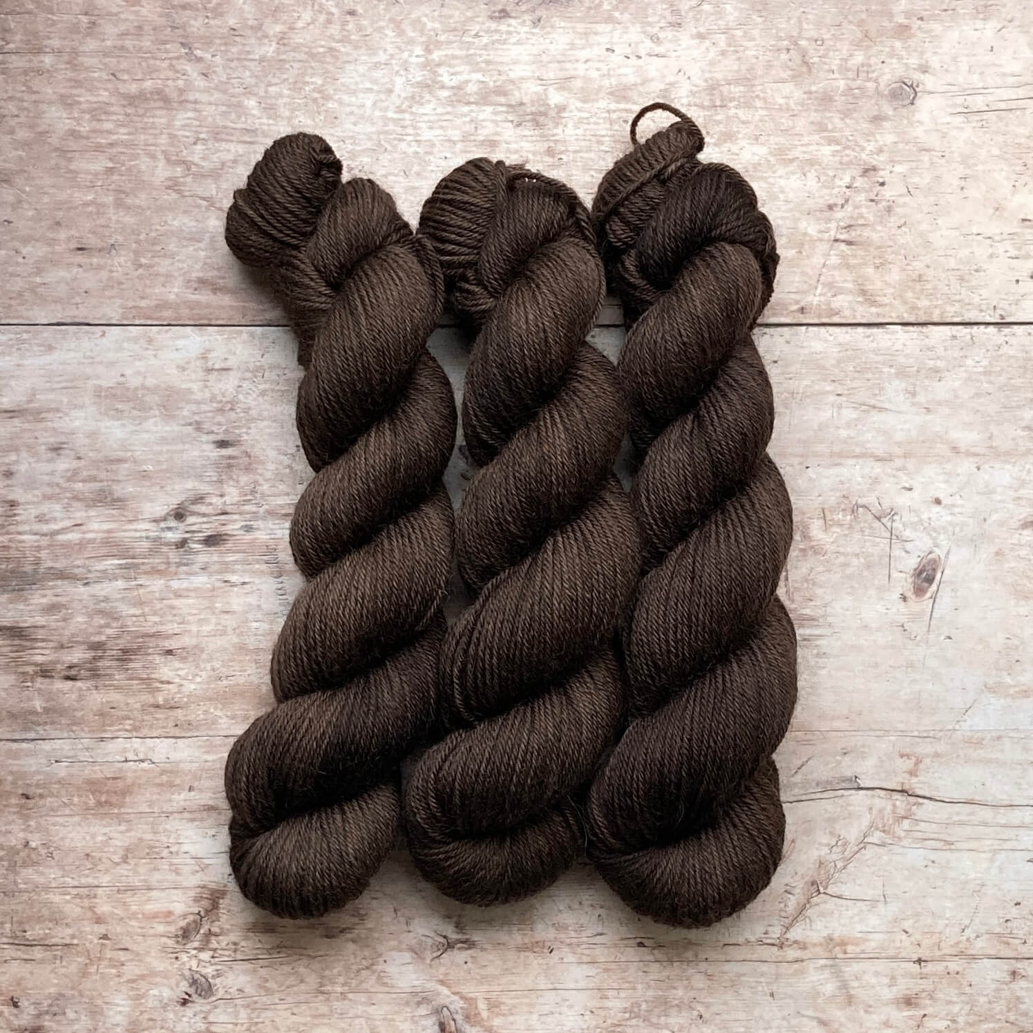 Three skeins of Mohair Sock in in a rich grey brown