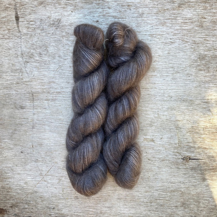 Two skeins of mink coloured mohair and silk lace