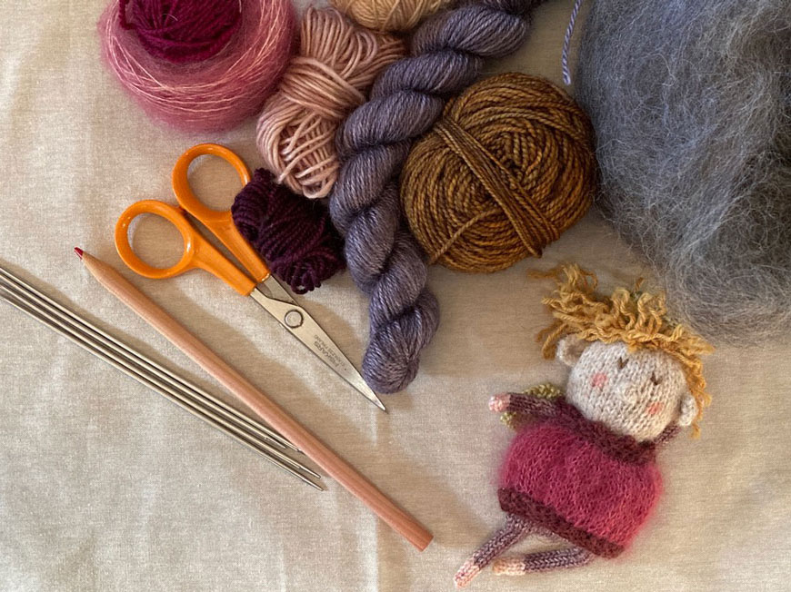 All the ingredients for a knitted fairy