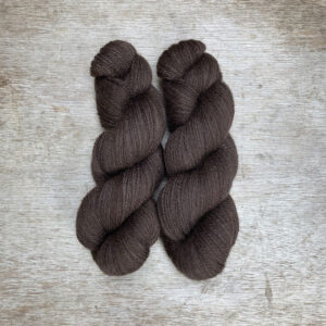 Two plump skeins of dark brown wool