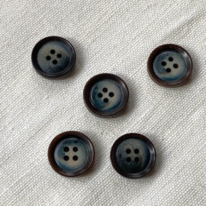 5 corozo buttons brown edge & back shaded indigo centre
