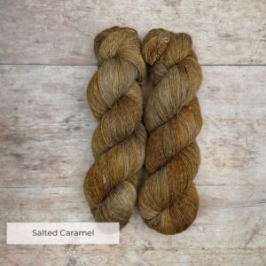 skeins of merino and linen in cafe au lait, gold and grey