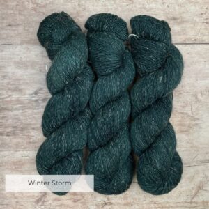 Three skeins of Flax in dark stormy blue