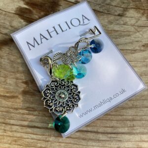 A removable marker with five crystal markers in Lime,turqoise and greens